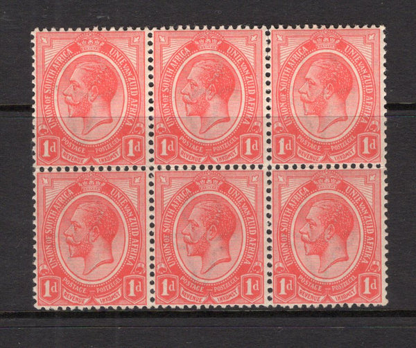 SOUTH AFRICA - 1913 - MULTIPLE: 1d rose red 'GV Head' issue, a fine mint block of six. (SG 4)  (SAF/15879)