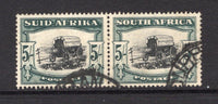 SOUTH AFRICA - 1933 - DEFINITIVE ISSUE: 5/- black & green 'Rotogravure' issue with 'SUID-AFRIKA' with hyphen, a fine cds used pair. (SG 64)  (SAF/15901)