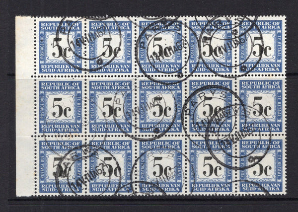 SOUTH AFRICA - 1961 - MULTIPLE: 5c black & grey blue 'Postage Due' issue, a superb used side marginal block of fifteen with PARVS cds's dated 14 VIII 1967. (SG D56)  (SAF/15908)