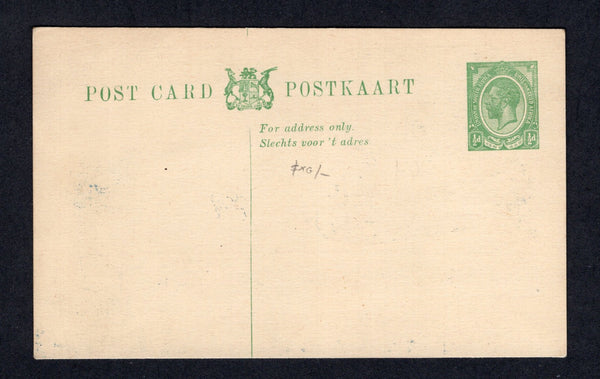 SOUTH AFRICA - 1917 - POSTAL STATIONERY: ½d green on buff GV postal stationery card (H&G 4). A fine unused example with superb printed advert in blue for 'Remy Surgical Supplies' on reverse with syringe and sterilizer illustrations.  (SAF/22439)