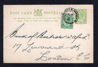 SOUTH AFRICA - 1914 - POSTAL STATIONERY & CANCELLATION: ½d green on white GV postal stationery card (H&G 1) used with added 1913 ½d green 'GV Head' issue (SG 3) tied by KOMGHA cds. Addressed to UK.  (SAF/22440)