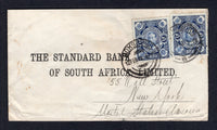 SOUTH AFRICA - 1912 - UNION ISSUE: Cover franked with 2 x 1910 2½d blue 'Opening of the Union Parliament' issue (SG 2) tied by BOKSBURG cds's. Addressed to USA.  (SAF/22463)