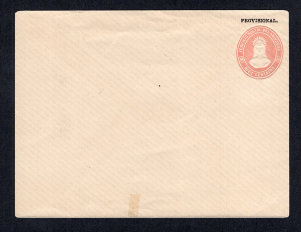 SALVADOR - 1888 - POSTAL STATIONERY: 10c salmon on white laid paper postal stationery envelope (H&G B5j) with 'PROVISIONAL' overprint, white inside and embossed 'CONTAD MYOR 10 C' on reverse. A fine unused example.  (SAL/10726)