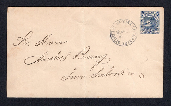 SALVADOR - 1896 - POSTAL STATIONERY: 5c blue postal stationery envelope (H&G B54) used with OFICINA DE CORREOS LA LIBERTAD cds in black. Addressed to SAN SALVADOR with arrival cds on reverse.  (SAL/10729)