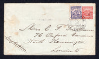 SALVADOR - 1898 - POSTAL STATIONERY & CANCELLATION: 1c dull carmine on bluish grey postal stationery envelope (H&G B68) used with added 1898 12c deep violet 'Seebeck' issue (SG 281) tied by METAPAN duplex cds in black. Addressed to UK with transit and arrival marks on reverse. Small tear at left & couple of marks on front.  (SAL/10730)