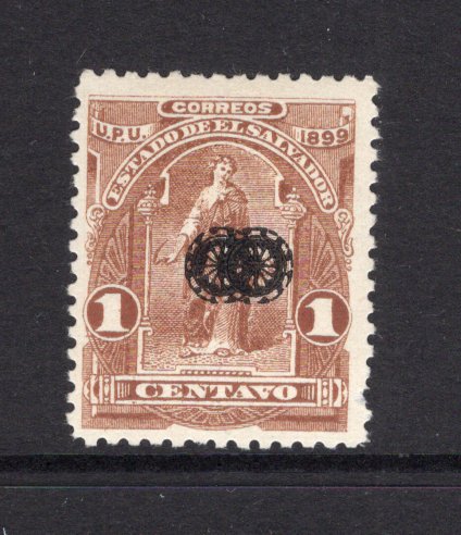 SALVADOR - 1899 - VARIETY: 1c pale brown 'Ceres' issue, a fine mint copy with variety 'Wheel' OVERPRINT DOUBLE. (SG 318a)  (SAL/25663)