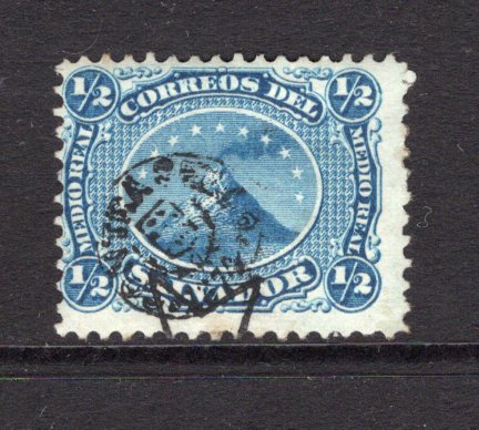 SALVADOR - 1874 - CLASSIC ISSUES: ½r blue 'San Miguel Volcano' issue with 'CONTRASELLO' overprint type 2, a fine used copy. (SG 5B)  (SAL/25681)