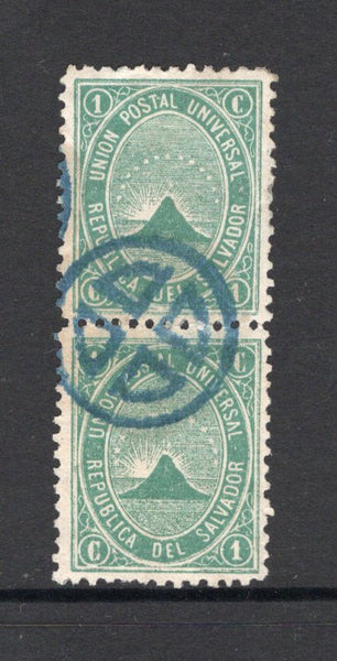 SALVADOR - 1879 - CLASSIC ISSUES: 1c deep green 'Volcano' issue later impression, a fine used vertical pair. (SG 14)  (SAL/30885)