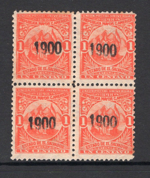 SALVADOR - 1900 - SEEBECK ISSUE & MULTIPLE: 1c vermilion 'Seebeck' issue with '1900' overprint in black, a fine unused block of four. (SG 398)  (SAL/30887)
