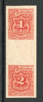 SALVADOR - 1896 - POSTAGE DUE ISSUE & VARIETY: 1c red and 2c red SEEBECK 'Postage Due' issue, a fine mint IMPERF inter-panneau pair without watermark, from the original printing on thin paper with horizontal mesh and clear gum. The plate lay out of eight panes of twenty five allowed for the gutter pairs of different values. (SG D150B & D151B variety)  (SAL/34692)