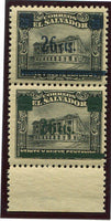 SALVADOR - 1919 - TRIAL: 26c on 29c black 'Provisional' SURCHARGE issue TRIAL OVERPRINT on vertical pair with top stamp overprinted in black and bottom stamp overprinted in GREEN, fine mint. Rare & unusual. (As SG 717)  (SAL/34776)