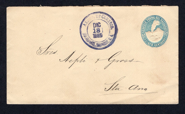 SALVADOR - 1889 - POSTAL STATIONERY: 5c blue on pale yellow laid paper 'Volcano' postal stationery envelope (H&G B8a) used with SONSONATE cds dated DEC 18 1889. Addressed to SANTA ANA.  (SAL/37074)