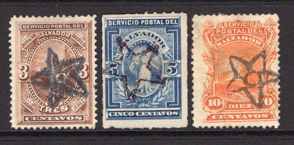 SALVADOR - 1887 - DEFINITIVES: 'ABNCo.' issue the set of three fine used with 'Star' cancels. (SG 18/20)  (SAL/3795)