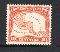 SALVADOR - 1924 - VARIETY: 10c orange 'Map' issue with variety 'MISSING 'I' IN ATLANTICO'. A fine mint copy. (SG 755a)  (SAL/38379)