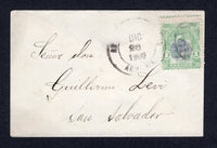 SALVADOR - 1900 - RATE & CANCELLATION: Small unsealed business card envelope franked with single 1900 1c green 'Ceres' issue with 'Arms' handstamp in violet (SG 438) tied by ARMENIA duplex cds in black dated DEC 26 1900. Addressed to SAN SALVADOR. Unusual.  (SAL/38390)