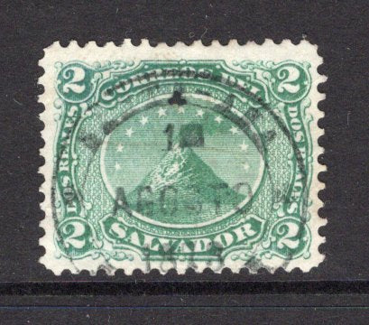 SALVADOR - 1867 - CLASSIC ISSUES & CANCELLATION: 2r green 'San Miguel Volcano' issue, a fine used copy with good strike of SANTA - ANA cds dated 10 AGOSTO 1873. (SG 3)  (SAL/39187)