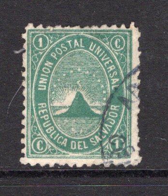 SALVADOR - 1879 - VARIETY: 1c deep green 'Volcano' issue early impression, a fine used copy with variety INVERTED V FOR SECOND A IN SALVADOR. (SG 9d)  (SAL/39952)