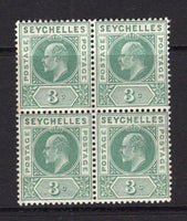 SEYCHELLES - 1906 - MULTIPLE: 3c green EVII issue, a fine mint block of four. (SG 61)  (SEY/15777)