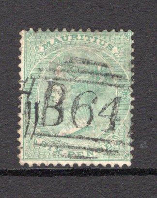 SEYCHELLES - 1863 - MAURITIUS USED IN THE SEYCHELLES: 6d yellow green QV issue of Mauritius used in the SEYCHELLES with fine full strike of 'B64' barred numeral cancel. (SG Z22)  (SEY/2248)