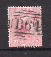 SEYCHELLES - 1863 - MAURITIUS USED IN THE SEYCHELLES: 4d rose QV issue of Mauritius, wmk Crown CC used in the SEYCHELLES with fine full strike of 'B64' barred numeral cancel. (SG Z20)  (SEY/2249)