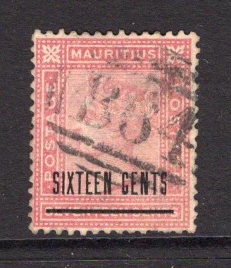 SEYCHELLES - 1883 - MAURITIUS USED IN THE SEYCHELLES: 16c on 17c rose QV surcharge issue of Mauritius used in the SEYCHELLES with good full strike of 'B64' barred numeral cancel. (SG Z63)  (SEY/23392)