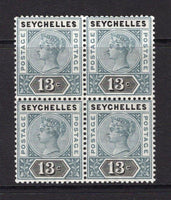 SEYCHELLES - 1890 - MULTIPLE: 13c grey & black QV issue, Die 2, a fine mint block of four. (SG 13)  (SEY/32004)
