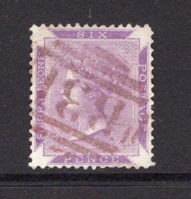 SIERRA LEONE - 1885 - QV ISSUE: 6d dull violet QV issue watermark 'Crown CC' a fine used copy with 'B31' Barred numeral cancel. (SG 35)  (SIE/15824)
