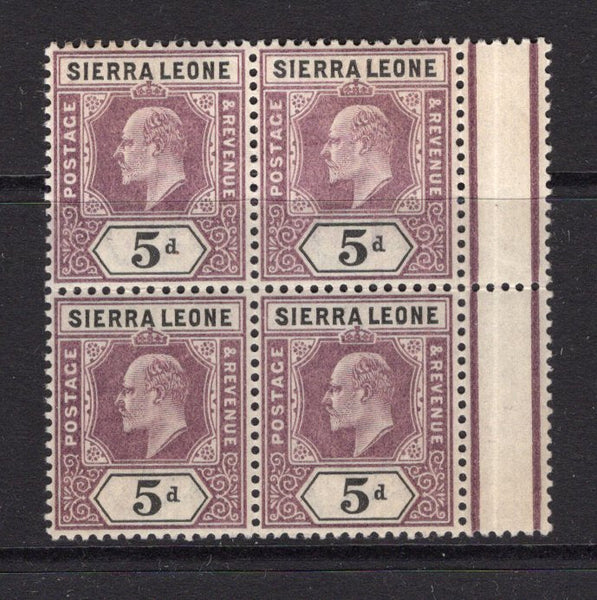 SIERRA LEONE - 1903 - MULTIPLE: 5d dull purple & black EVII issue, a fine mint side marginal block of four. (SG 80)  (SIE/15828)