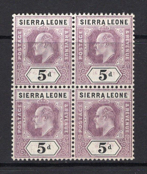 SIERRA LEONE - 1904 - MULTIPLE: 5d dull purple & black EVII issue on chalk surfaced paper, a fine mint block of four. (SG 93)  (SIE/15829)