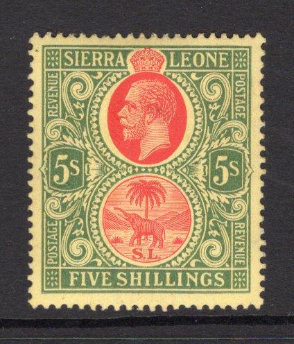 SIERRA LEONE - 1912 - GV ISSUE: 5/- red & green on yellow GV issue, a fine mint copy. (SG 126)  (SIE/15831)