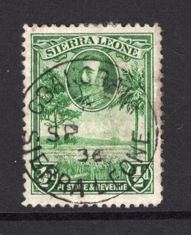 SIERRA LEONE - 1932 - CANCELLATION: ½d green GV issue used with good central strike of GBANGBAIA cds dated SEP 1936. Scarce. (SG 155)  (SIE/15844)