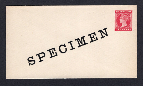 SIERRA LEONE - 1898 - POSTAL STATIONERY: 1d carmine QV postal stationery envelope (H&G B1a) with large 'SPECIMEN' overprint in black.  (SIE/22321)