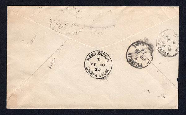 SIERRA LEONE - 1932 - ROUTING: Cover from LIBERIA franked with 1928 5c ultramarine (SG 514) tied by ROBERTSPORT cds. Addressed to USA routed via Sierra Leone with MANO SALIJA and PUJEHUN transit cds's on reverse.  (SIE/22333)