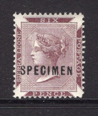 SIERRA LEONE - 1885 - SPECIMEN: 6d brown purple QV issue with 'SPECIMEN' overprint in black. (SG 36s)  (SIE/26008)