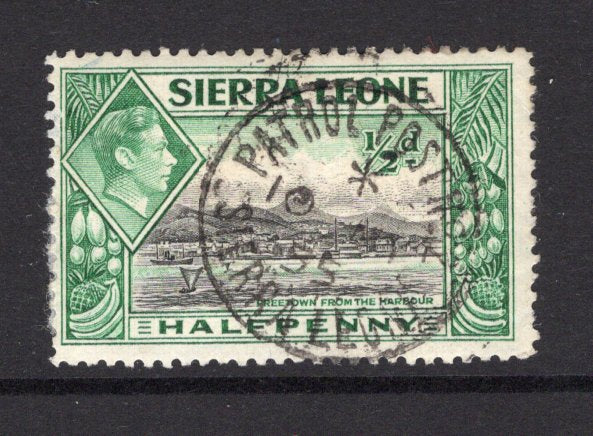 SIERRA LEONE - 1938 - TRAVELLING POST OFFICE & CANCELLATION: ½d black & blue green GVI issue used with good strike of PATROL POST No.2 cds dated 10 MAY 1955 of the FREETOWN - PENDEMBU TPO service. (SG 188)  (SIE/26012)