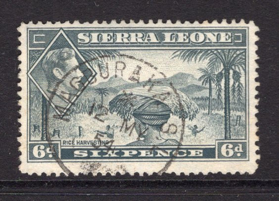 SIERRA LEONE - 1938 - CANCELLATION: 6d grey GVI issue used with good strike of MAGBURAKA S.L. cds dated 12 MAY 1954. (SG 195)  (SIE/26013)