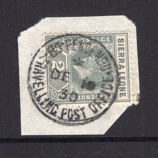 SIERRA LEONE - 1938 - TRAVELLING POST OFFICE & CANCELLATION: 2d grey GV issue tied on piece by superb strike of BO - FREETOWN TRAVELLING POST OFFICE cds dated DEC 19 1930. (SG 134)  (SIE/32721)