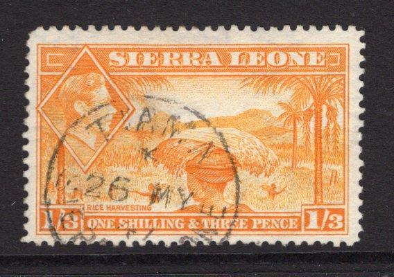 SIERRA LEONE - 1938 - CANCELLATION: 1/3 yellow orange GVI issue used with good strike of TIAMA cds dated 26 MAY 1947. (SG 196a)  (SIE/34650)