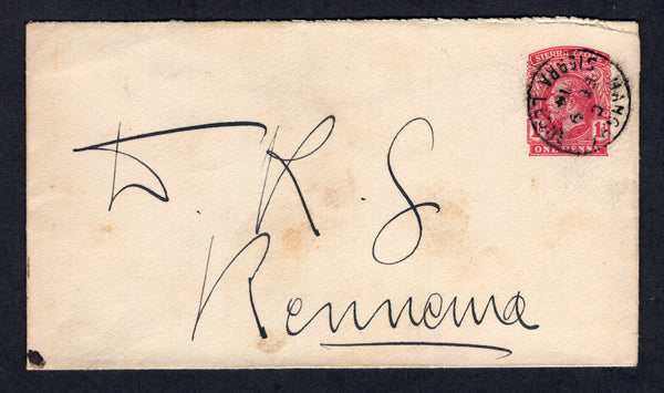 SIERRA LEONE - 1914 - POSTAL STATIONERY & CANCELLATION: 1d carmine on cream LAID paper GV postal stationery envelope (H&G B5) used with HANGHA cds dated FEB 9 1914. Addressed to KENNEMA with arrival cds on reverse. A little light toning but a scarce origination.  (SIE/39324)