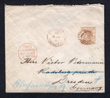 SIERRA LEONE - 1888 - CLASSIC ISSUES: Cover franked with single 1884 4d brown QV issue (SG 33) tied by barred numeral 'B31' cancel in brownish red with FREETOWN cds in the same colour dated AP 11 1888 alongside. Addressed to GERMANY with PAID LIVERPOOL BR. PACKET cds in red on front with German arrival marks on reverse.  (SIE/39774)