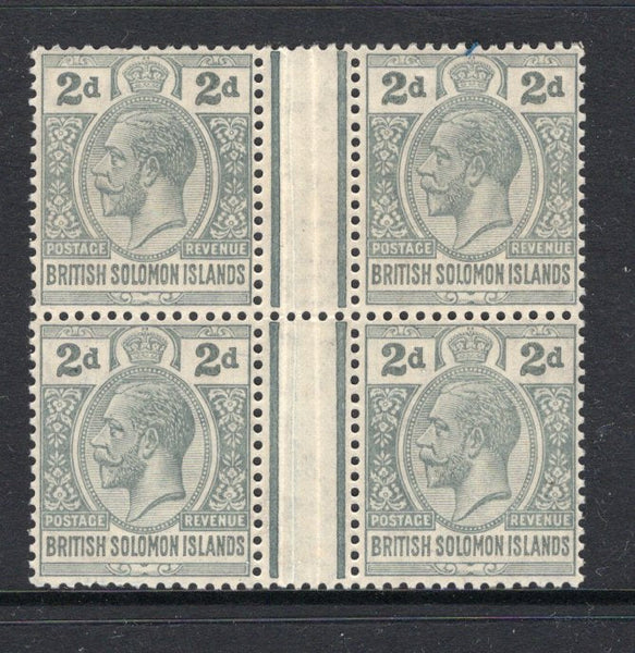 SOLOMON ISLANDS - 1914 - MULTIPLE: 2d grey GV issue a fine mint block of four with central gutter - comprising two inter-panneau pairs. (SG 26)  (SOL/1980)