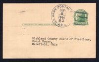 SOLOMON ISLANDS - 1943 - MILITARY MAIL: 1c green USA postal stationery card (H&G 32) used with fine strike of U.S. ARMY POSTAL SERVICE A.P.O. 93 cds dated SEP 6 1944 of the 93rd division located at the TREASURY ISLANDS. Addressed to USA.  (SOL/22400)