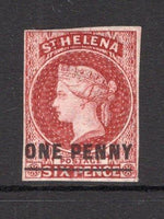 SAINT HELENA - 1863 - CLASSIC ISSUES: 1d on 6d lake QV issue, 'Type B' with Bar 18½-19mm long, imperf, a fine mint copy with four good margins. (SG 4)  (STH/15606)