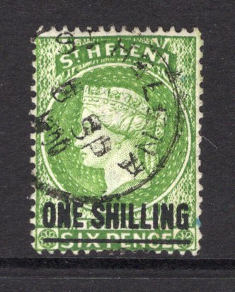 SAINT HELENA - 1884 - CLASSIC ISSUES: 1/- on 6d yellow green QV issue, watermark 'Crown CA', a fine cds used copy. (SG 45)  (STH/15614)