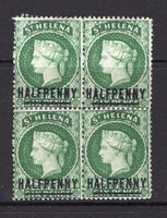 SAINT HELENA - 1884 - MULTIPLE: ½d on 6d green QV issue, watermark 'Crown CA' (words 17mm long). A fine mint block of four. (SG 35)  (STH/15617)