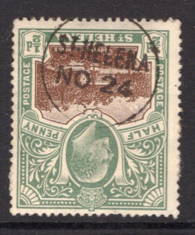 SAINT HELENA - 1903 - CANCELLATION: ½d brown & grey EVII issue used with complete strike of small circle with straight line ST.HELENA and NO 24 date but without year slug. (SG 55)  (STH/15620)