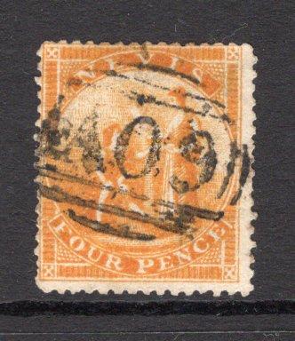 SAINT KITTS & NEVIS - NEVIS - 1866 - CLASSIC ISSUES: 4d orange on white paper, a fine used copy with 'A09' Barred numeral cancel. (SG 11)  (STK/15628)