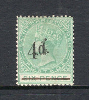 SAINT KITTS & NEVIS - SAINT CHRISTOPHER - 1886 - PROVISIONAL ISSUE: 4d on 6d green QV 'Provisional' SURCHARGE issue, a fine mint copy. (SG 25)  (STK/15644)
