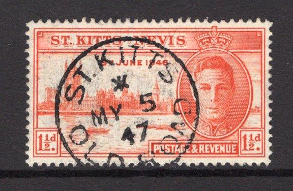 SAINT KITTS & NEVIS - 1946 - CANCELLATION: 1½d red orange GVI 'Victory' issue used with complete but light strike of ST KITTS OLD ROAD cds dated MAY 5 1947. (SG 78)  (STK/23968)