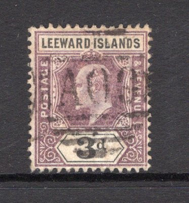 SAINT KITTS & NEVIS - 1902 - CANCELLATION: 3d dull purple & black EVII Leeward Islands issue used with good complete strike of barred numeral 'A09' of CHARLESTOWN NEVIS. (SG 24)  (STK/32694)